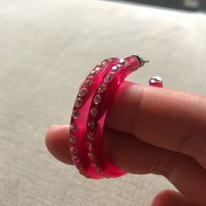 Pink Hoop Rhinestone Earrings